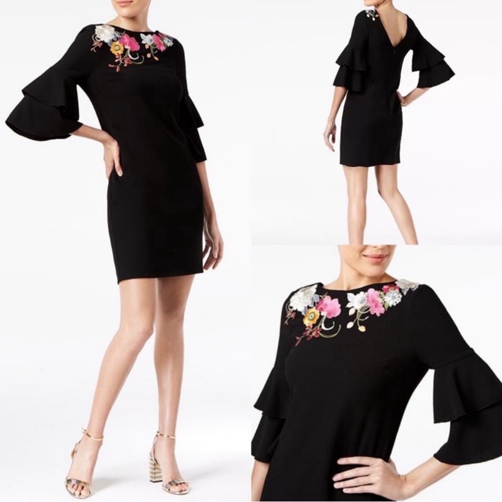 TRINA TURK Leona Embroidered Dress - size M 10 - black